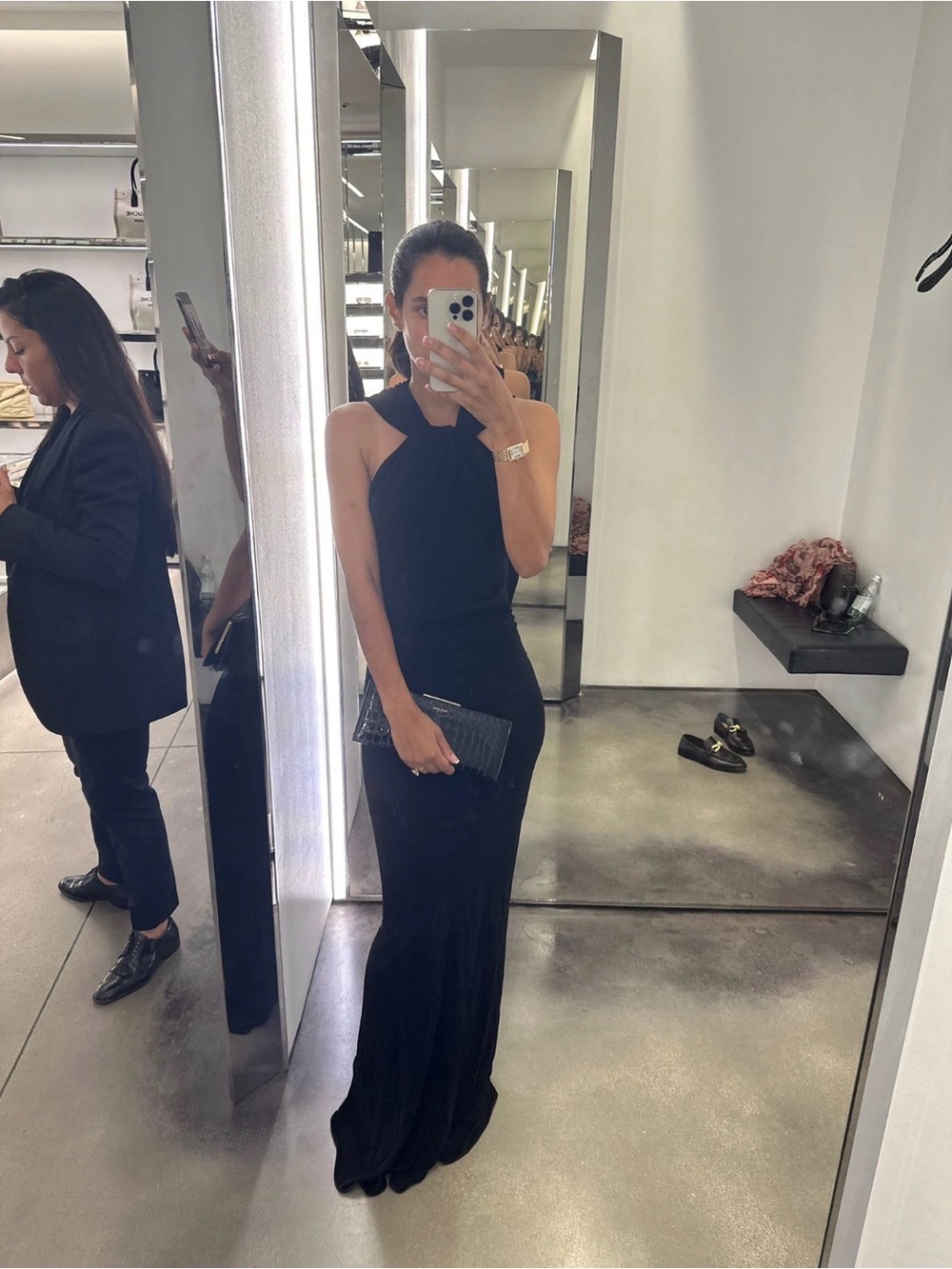 Yves Saint Laurent Black Backless Halter Evening Gown